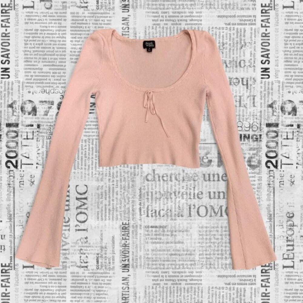 Beverly and Beck pink long sleeve waffle knit crop top